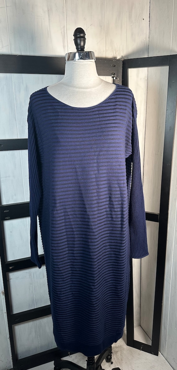 COS Black\Blue Striped Knit 100% Wool Oversized Sw