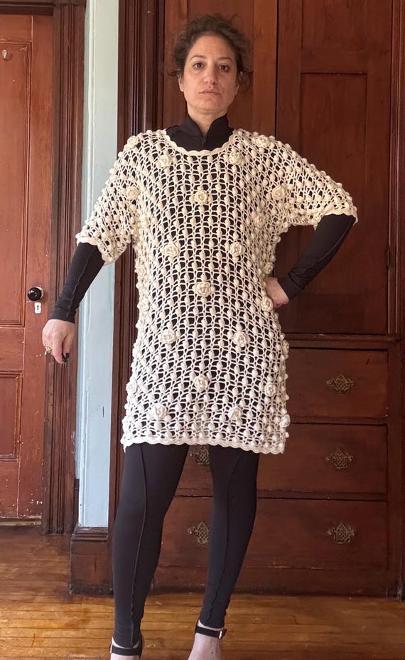 Retro Richard & Co. Ivory Open Crochet 3D Shift Dress, Size Small, New Old  Stock. - Etsy Israel
