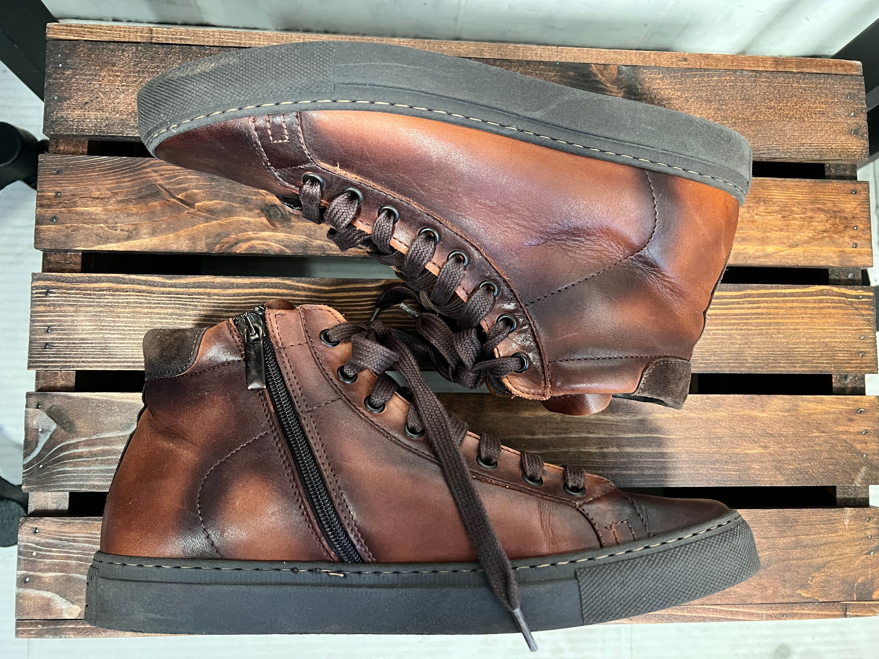 Frye Men’s Varick Distressed Brown Leather High Top Sneaker Boots Frye Lace Up Solid Boots for Men for Sale | Shop New & Used  main image 3