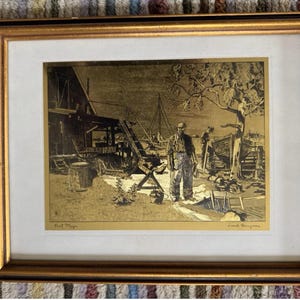 Lot von 2 Vintage MCM Lionel Barrymore Passende Rahmen / Verfilzt ca 12 &quot;x 9&quot; geätzte Goldfolien.