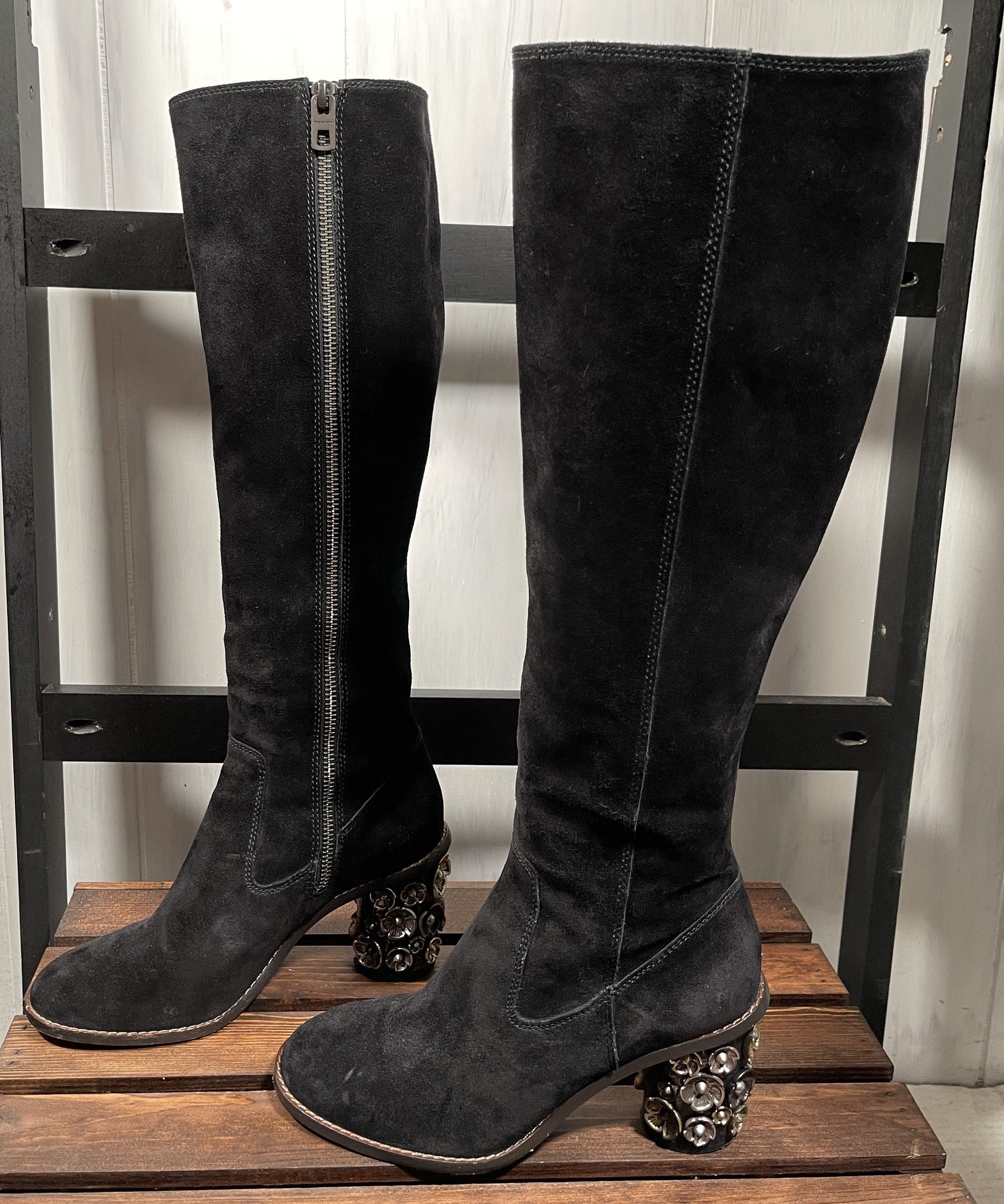 coach black suede booties