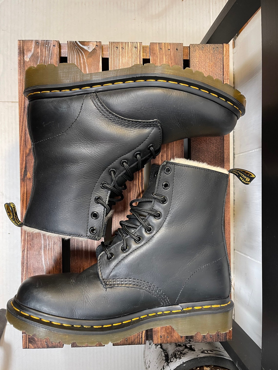 Dr. Martens Serena Fell Gefütterte Stiefel Größe 10 Getragen Etsy