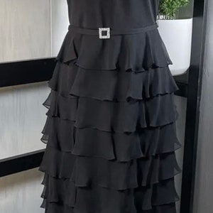 Victoria Royal 100% Silk Tiered Maxi, Rhinestone Belt, Size 8, Glamorous, NEW