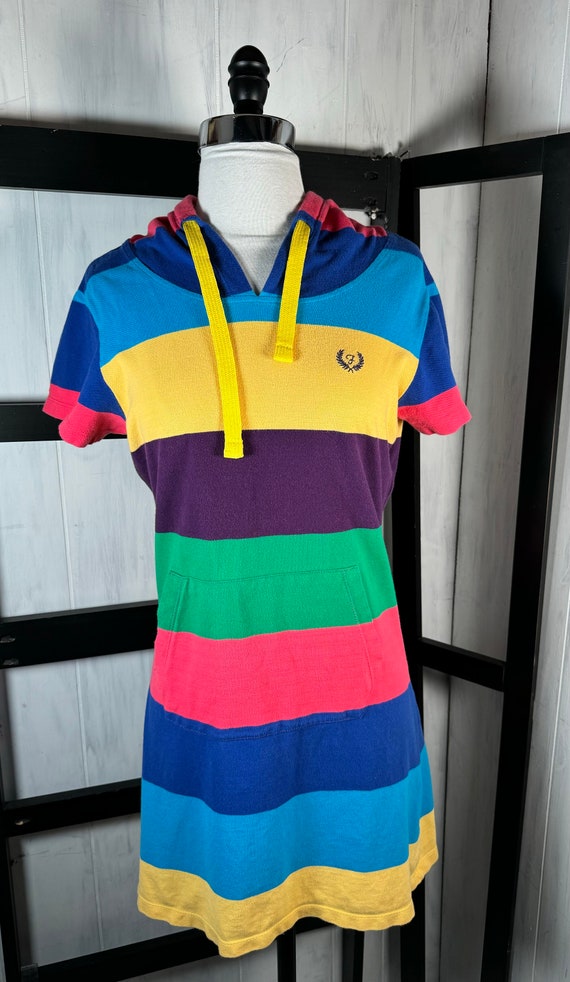 Retro Fred Perry Cotton Hooded Rainbow Color Block