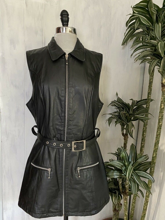 NOS Wilson's Black Leather Long Vest, Layer, Dress