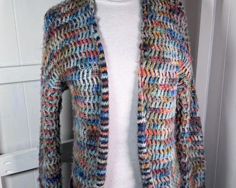 Peruanische Verbindung Alpaka Offene Strickjacke Pullover Damen XS Bunt Weich