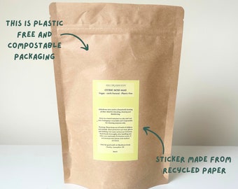 Natural Cleaning Citric Acid, Ideal Product for Home Spring Clean, Packaged in a Compostable Kraft Pouch