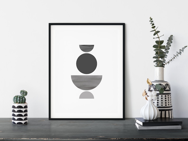 Circles wall art. Black and white wall art printable. Abstract Etsy