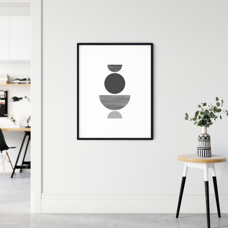 Circles wall art. Black and white wall art printable. Abstract Etsy
