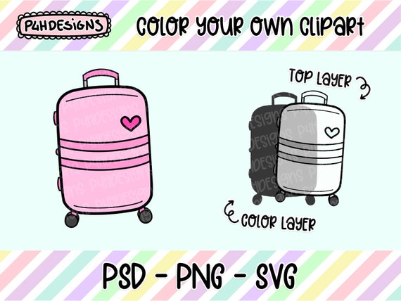 Suitcase Clipart, LAYERED, Doodle Clipart, Can Be Colored, Commercial Use,  Hand Drawn, Planner Clip art, Planner Icons, Digital