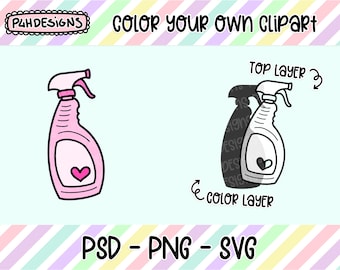 Spray Bottle Clipart, LAYERED, Doodle Clipart, Can Be Colored, Commercial Use, Hand Drawn, Planner Clip art, Planner Icons, Digital