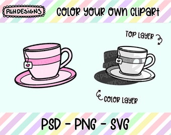 Teacup Clipart, LAYERED, Doodle Clipart, Can Be Colored, Commercial Use, Hand Drawn, Planner Clip art, Planner Icons, Digital