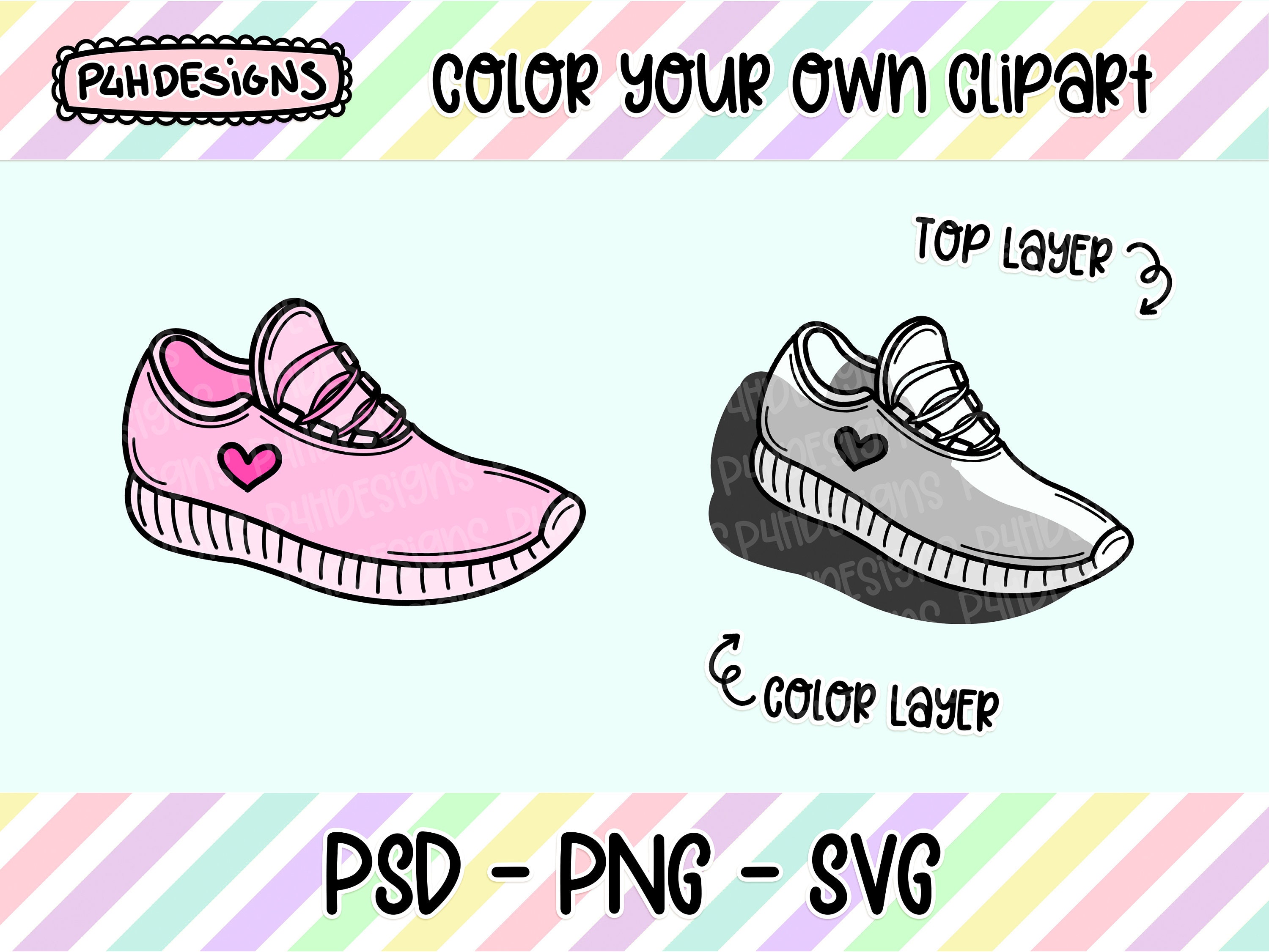 Sneakers Clipart, LAYERED, Doodle Clipart, Can Be Colored