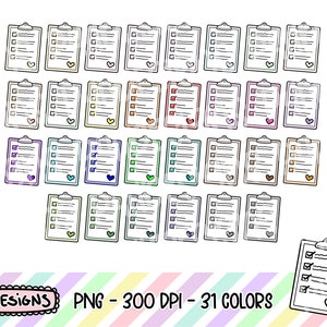 Clipboard Clipart, Doodle Clipart, Multicolor, Commercial Use, Hand Drawn, Planner Clipart, Planner Icons