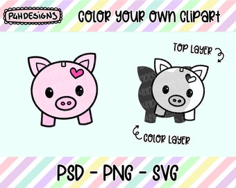 Piggy Bank Clipart, LAYERED, Doodle Clipart, Can Be Colored, Commercial Use, Hand Drawn, Planner Clip art, Planner Icons, Digital