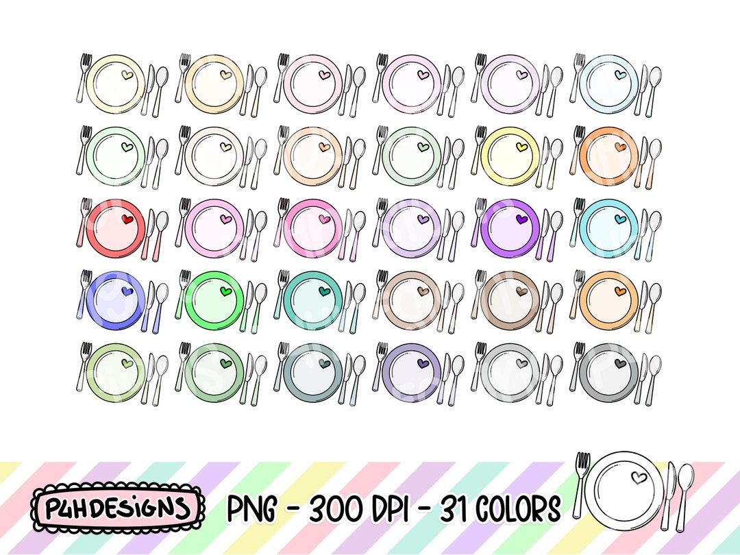 Dinnerware Clipart Doodle Clipart Multicolor Commercial Etsy