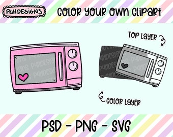 Microwave Clipart, LAYERED, Doodle Clipart, Can Be Colored, Commercial Use, Hand Drawn, Planner Clip art, Planner Icons, Digital