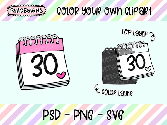 Calendar Clipart LAYERED Doodle Clipart Can Be Colored | Etsy