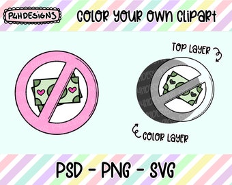 No Spend Clipart, LAYERED, Doodle Clipart, Can Be Colored, Commercial Use, Hand Drawn, Planner Clip art, Planner Icons, Digital