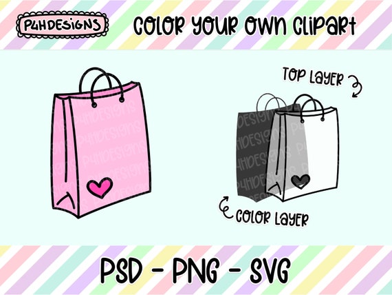 Shopping Bag Clipart, LAYERED, Doodle Clipart, Can Be Colored