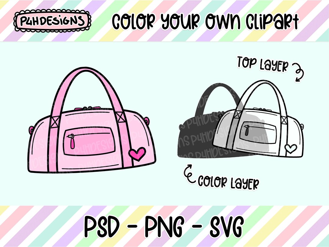 Gym Bag Clipart LAYERED Doodle Clipart Can Be Colored Etsy