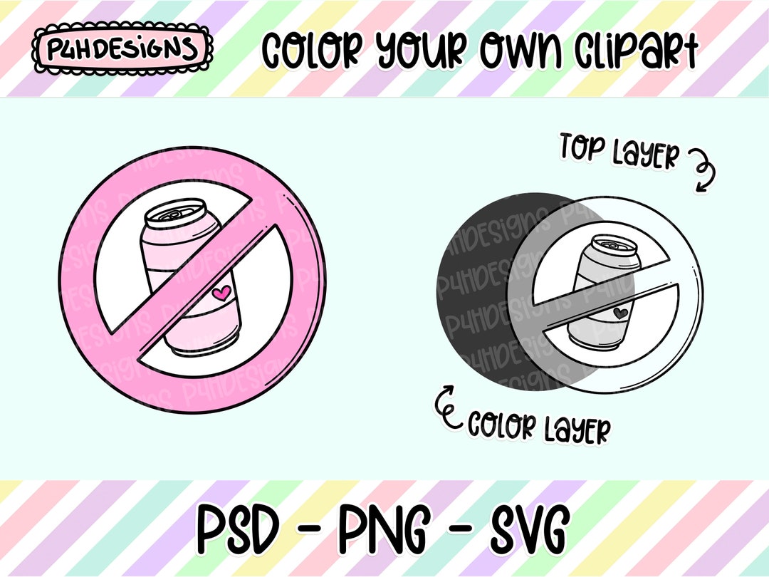 No Soda Clipart LAYERED Doodle Clipart Can Be Colored Etsy