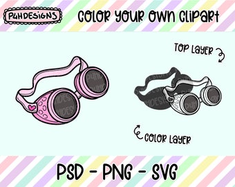 Steampunk Googles Clipart, LAYERED, Doodle Clipart, Can Be Colored, Commercial Use, Hand Drawn, Planner Clip art, Planner Icons, Digital