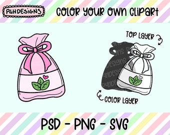 Herb Pouch Clipart, LAYERED, Doodle Clipart, Can Be Colored, Commercial Use, Hand Drawn, Planner Clip art, Planner Icons, Digital