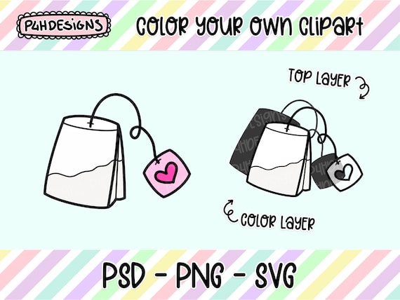 Tea Bag Clipart, LAYERED, Doodle Clipart, Can Be Colored