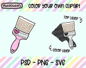 Paintbrush Clipart, LAYERED, Doodle Clipart, Can Be Colored, Commercial Use, Hand Drawn, Planner Clip art, Planner Icons, Digital