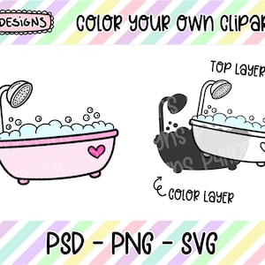 Bathtub Clipart, LAYERED, Doodle Clipart, Can Be Colored, Commercial Use, Hand Drawn, Planner Clipart, Planner Icons, Digital