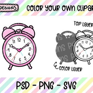 Wecker Clipart, LAYERED, Doodle Clipart, kann gefärbt werden, kommerzielle Nutzung, von Hand gezeichnet, Planer Clipart, Planer Icons, digital