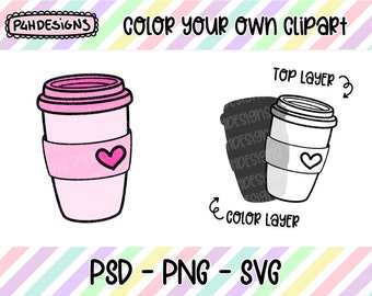 Coffee Cup Clipart, LAYERED, Doodle Clipart, Can Be Colored, Commercial Use, Hand Drawn, Planner Clipart, Planner Icons, Digital