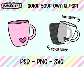 Mug Clipart, LAYERED, Doodle Clipart, Can Be Colored, Commercial Use, Hand Drawn, Planner Clip art, Planner Icons, Digital