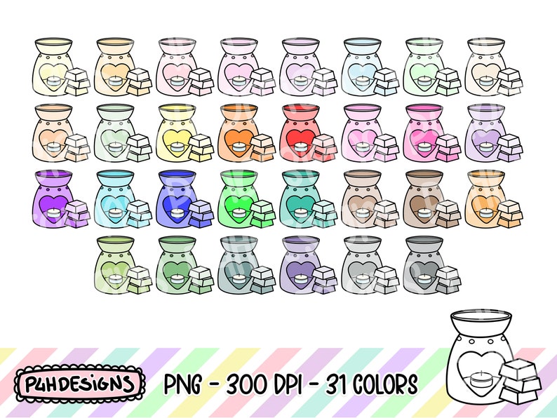 Wax Burner Clipart Wax Melt Doodle Clipart Multicolor Etsy