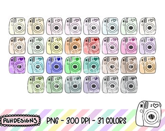 Camera Clipart, Doodle Clipart, Multicolor, Commercial Use, Hand Drawn, Planner Clipart, Planner Icons