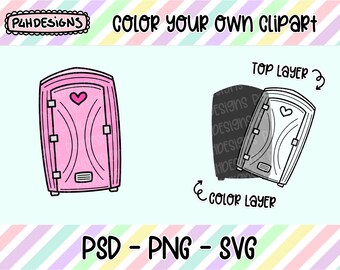 Porta Potty Clipart, LAYERED, Doodle Clipart, Can Be Colored, Commercial Use, Hand Drawn, Planner Clip art, Planner Icons, Digital