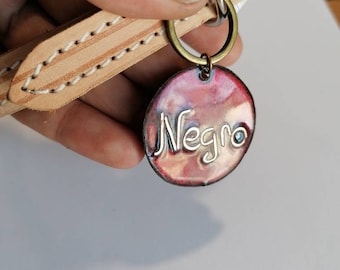 Dog ID Tag,Puppy tag, Handstamped dog ID Tag, Copper Dog Tag Vitreous Enamel Pet dog tag