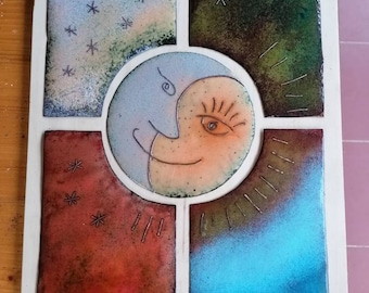 The Cycle of Life on Vitreous Enamel, Wall Art Decor, Sun Moon Picture