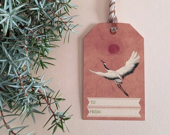 Flying Crane Gift Tags | Watercolor Bird, Birthday, Party Favor (Digital Download)