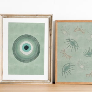 Evil Eye Print Set of Two // Bedroom Wall Decor -  Nazar Wall Art - Boho Nursery Print - 70s Retro Wall Art - Mid Century Print