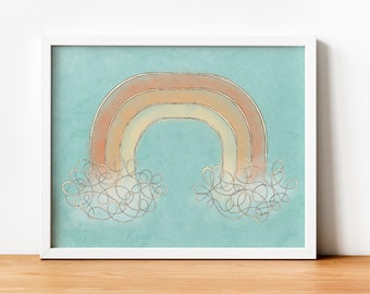 70s Rainbow Print // Printable Wall Art - Mid Century Modern - Neutral Rainbow Art - Boho Nursery Print - Bedroom Decor - Downloadable Print