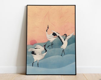Dancing Cranes // Ocean Boho Print - Printable Wall Art - Bedroom Decor - Bird Wall Art - Original Design - Sun Wall Decor - Crane Artwork