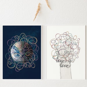 Love is Love Pride Wall Art // Set of Two Prints - Power Fist - Earth Printable - Instant Download Printable Artwork - Bless This Mess