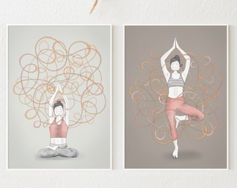 Conjunto de láminas con ilustraciones de yoga: arte de posturas meditativas (descarga digital)