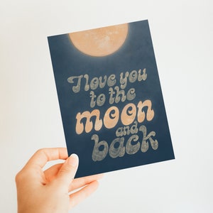Valentijnsdagkaart voor hem//afdrukbare Valentijnsdagkaart - I Love You To The Moon and Back Card - romantische kaart voor haar