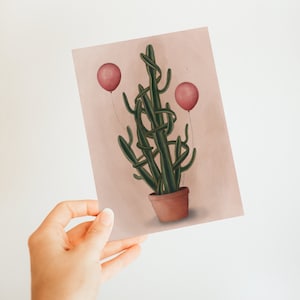 Cactuskaart voor plantenliefhebber / downloadbare kaart met ballonnen - plantenwenskaart - zinvolle kaart - direct downloaden