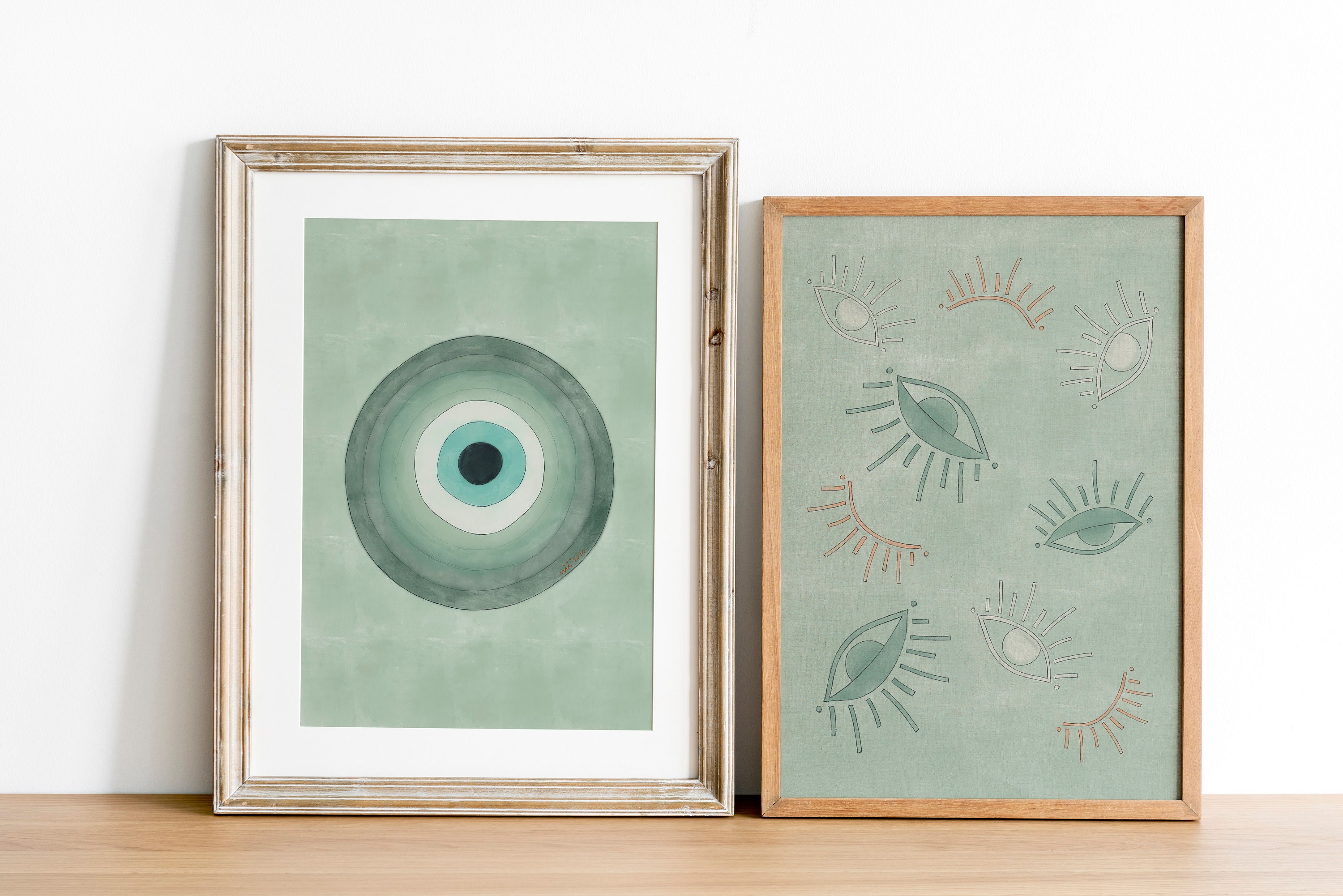 Evil Eye Print Set of Two // Bedroom Wall Decor -  Nazar Wall Art - Boho Nursery Print - 70s Retro Wall Art - Mid Century Print