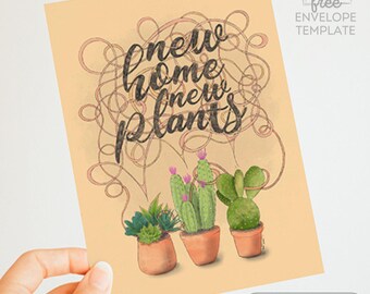 New Home New Plants Card – Succulent Housewarming Illustration (Digital Download)