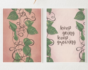 Ivy Print // Set Of Two Prints - Keep Going Keep Growing - Botanical Print Set - Printable Wall Art - Ivy Wall Decor - Plant Poster